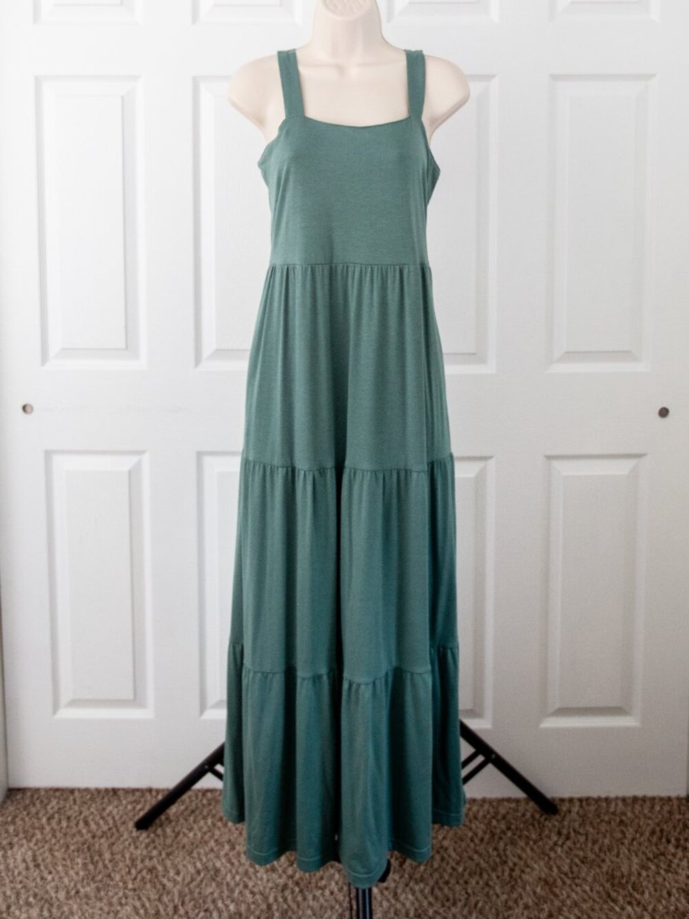 Sage Green Tiered Maxi Dress with Pockets & Bra-Friendly Straps